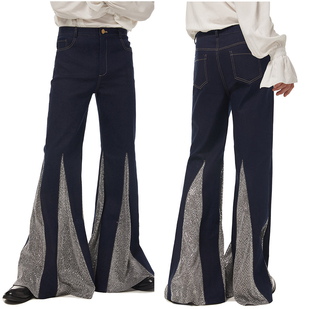 Déguisement années 70 avec pantalon évasé, style disco rétro pour danser, idéal pour soirées à thème et fêtes funky.