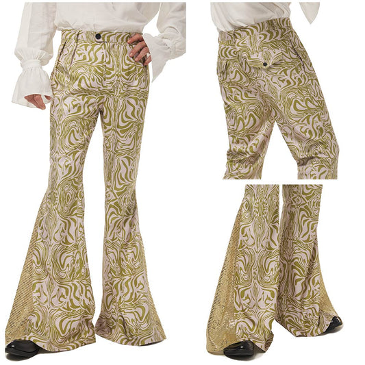 Déguisement années 70 avec pantalon évasé vintage, style disco, parfait pour les soirées dansantes et événements funky chic.