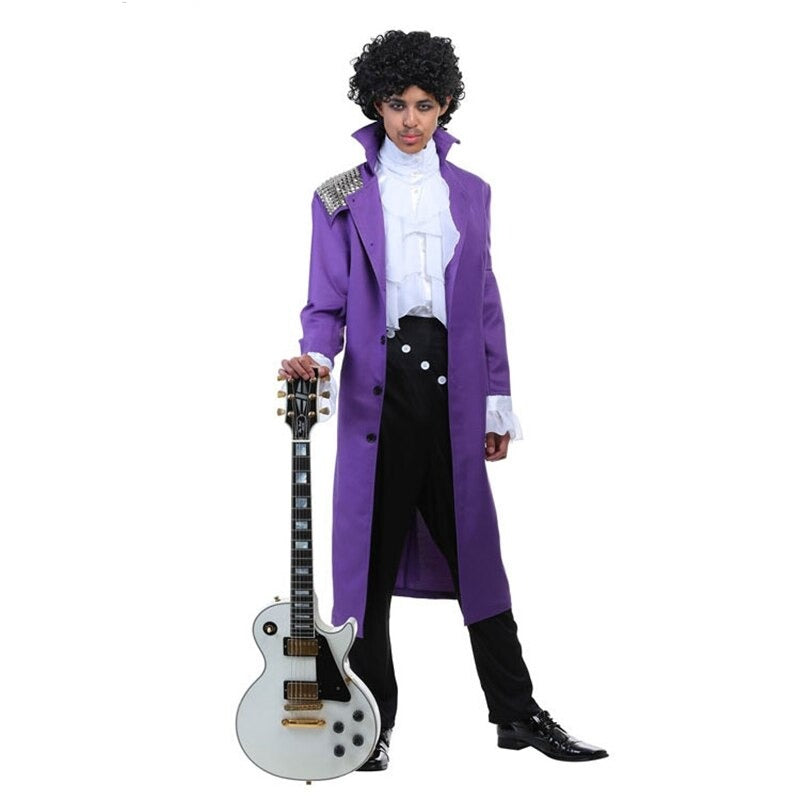 Costume Halloween inspiré des musiciens des années 80, avec des éléments rock star, couleurs vives et accessoires flamboyants.