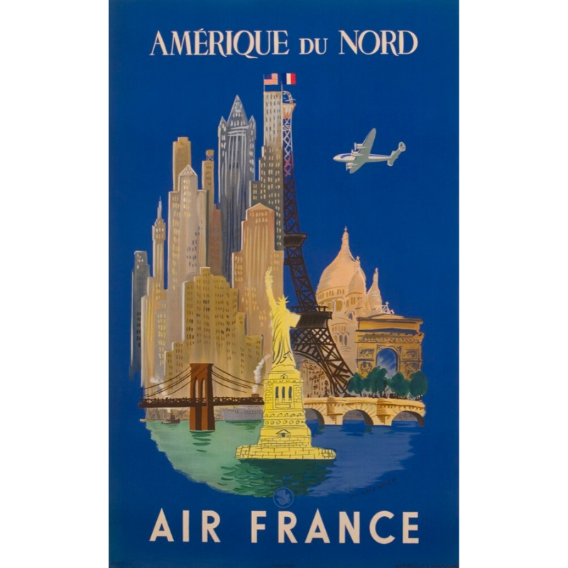 Affiche vintage Air France des années 70, style rétro chic, colorée et emblématique, décor parfait pour les passionnés de voyage.