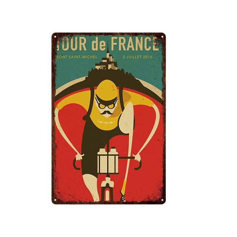 Affiche vintage des années 70 célébrant le Tour de France, style nostalgique avec illustrations sportives emblématiques.