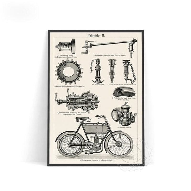 Affiche année 70 représentant un vélo vintage, style rétro, couleurs vives, ajoutant une touche nostalgique à votre décoration.