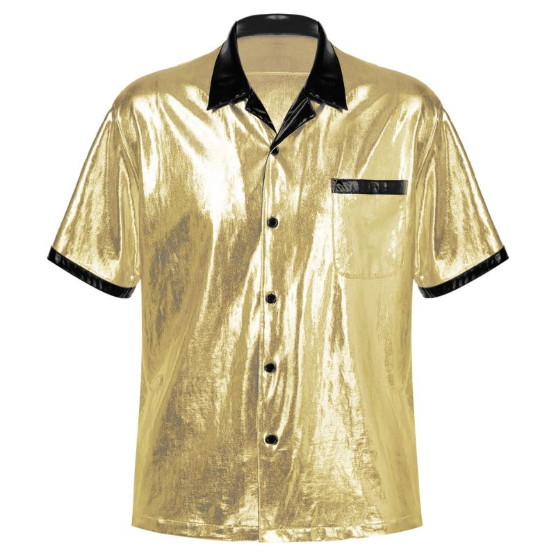 Chemise disco vintage des années 70, style éblouissant Golden Era, idéale pour soirées à thème et événements rétro, pas cher.