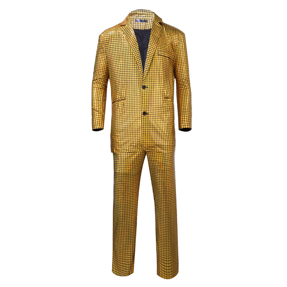 Déguisement homme disco des années 80, uniforme rétro coloré avec motifs flashy, idéal pour soirées à thème vintage et fêtes.