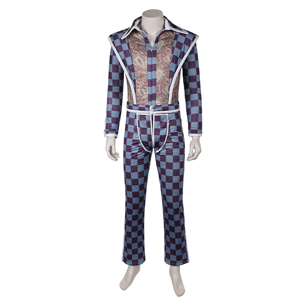 Déguisement homme Ziggy Stardust années 70, style glam rock, costume emblématique avec couleurs vives et accessoires brillants, parfait pour les fêtes.