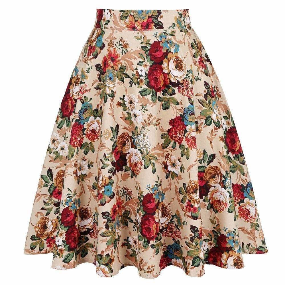 Jupe fleurie vintage année 50 de l'édition Floral Charm, avec motifs délicats et style rétro, parfaite pour un look élégant et féminin.