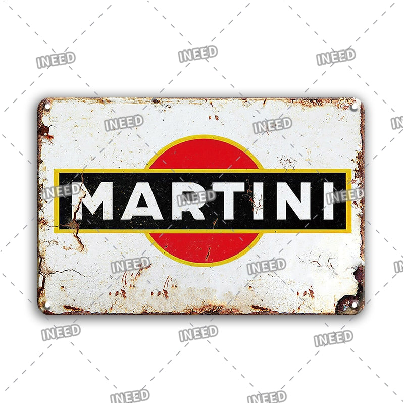 Poster rétro chic des années 70 représentant un Martini, avec des couleurs vives et un design élégant inspiré de l'époque.