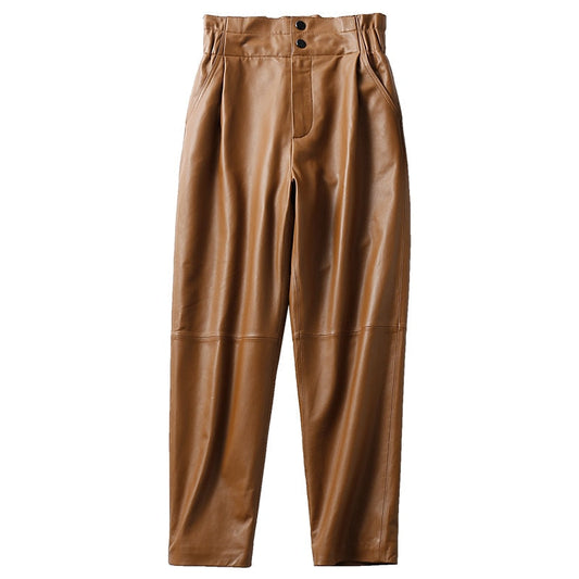 Pantalon femme en cuir vintage années 80, style unique, Édition Golden Era, parfait pour un look rétro tendance et audacieux.