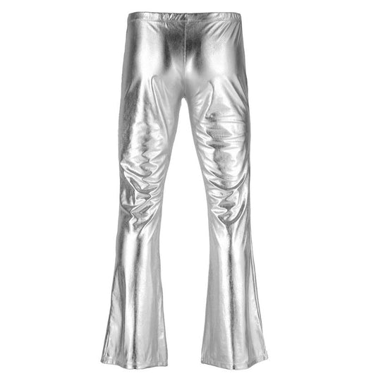 Pantalon disco pas cher des années 70, couleur vive avec paillettes, style rétro emblématique, parfait pour fêtes et événements.