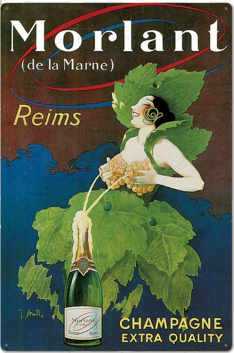 Affiche vintage d'une femme des années 20 dégustant du champagne, style glamour, art déco, élégance rétro, ambiance festive.