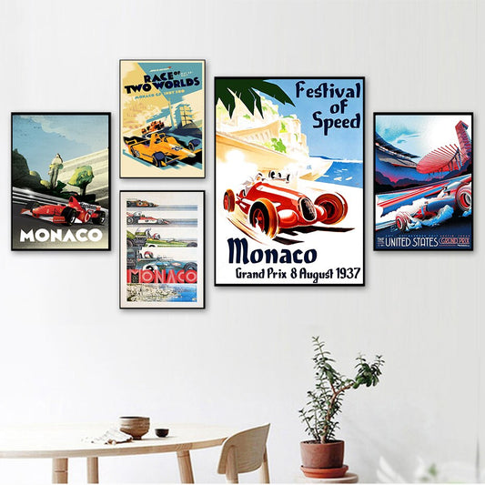 Affiche vintage inspirée des années 70, représentant Monaco, avec des couleurs vibrantes et un style rétro de l'Édition Golden Era.