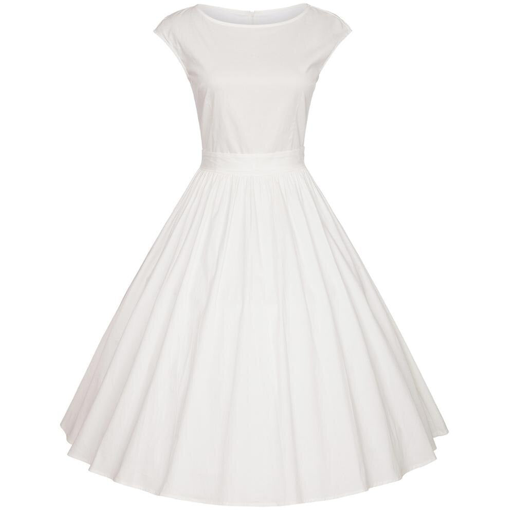 Robe blanche vintage des années 70, style chic avec des motifs rétro, idéale pour une allure nostalgique et élégante.